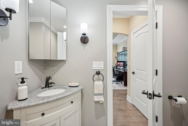 3357 Huntingdon Pike, Huntingdon Valley, PA 19006 - bathroom with wood finished floors, vanity, and ornamental molding