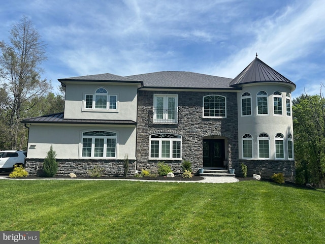3357 Huntingdon Pike, Huntingdon Valley, PA 19006 - view of front facade with stucco siding, stone siding, a standing seam roof, and french doors