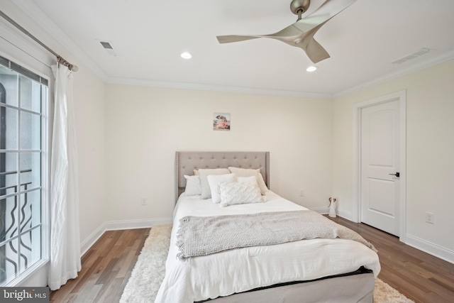 3357 Huntingdon Pike, Huntingdon Valley, PA 19006 - bedroom with wood finished floors, ornamental molding, baseboards, a ceiling fan, and recessed lighting