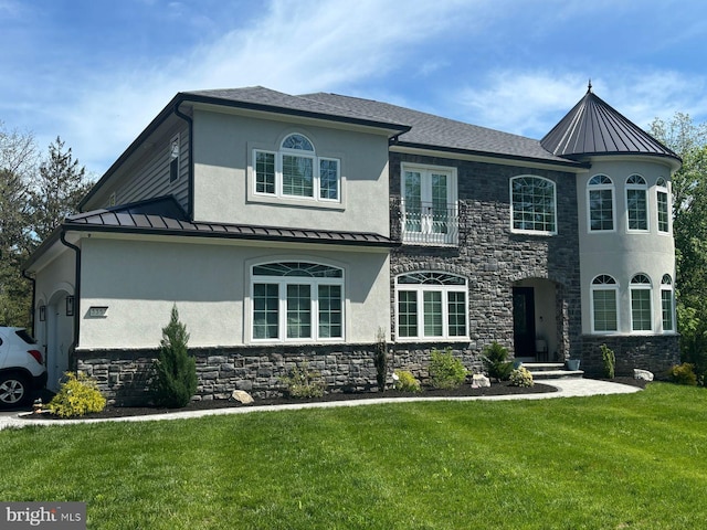 3357 Huntingdon Pike, Huntingdon Valley, PA 19006 - view of front of home with a standing seam roof, a balcony, stucco siding, and stone siding