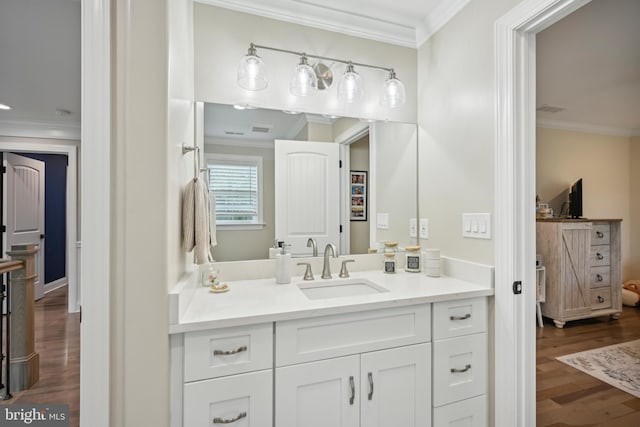 3357 Huntingdon Pike, Huntingdon Valley, PA 19006 - bathroom featuring ornamental molding, vanity, and wood finished floors