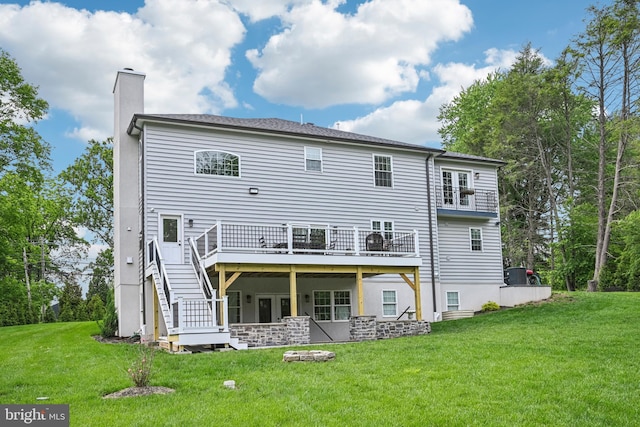 3357 Huntingdon Pike, Huntingdon Valley, PA 19006 - rear view of property featuring a chimney, a deck, a lawn, and central AC