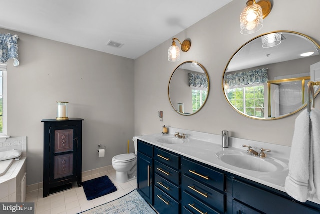 full bathroom featuring a sink, tile patterned floors, double vanity, and visible vents