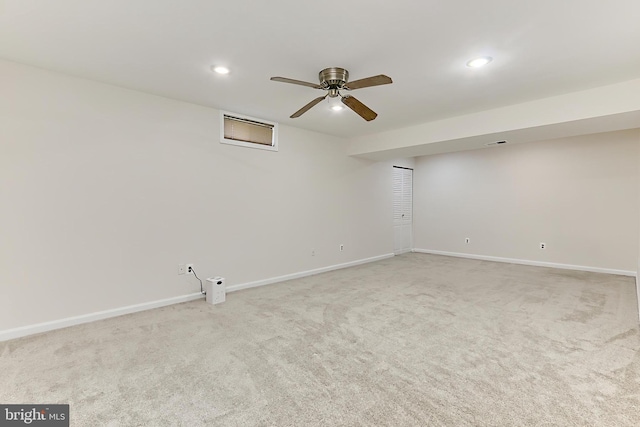 13407 Brookfield Dr, Chantilly, VA 20151 - finished basement with light colored carpet, recessed lighting, ceiling fan, and baseboards