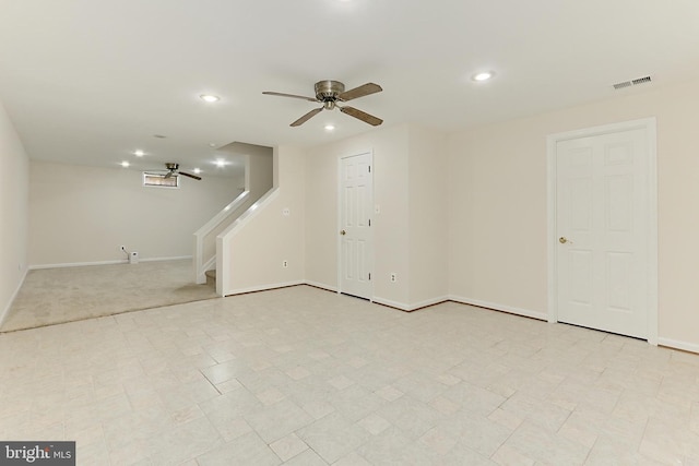 13407 Brookfield Dr, Chantilly, VA 20151 - unfurnished living room featuring stairway, ceiling fan, recessed lighting, and baseboards