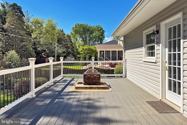 13407 Brookfield Dr, Chantilly, VA 20151 - wooden deck featuring an outdoor fire pit
