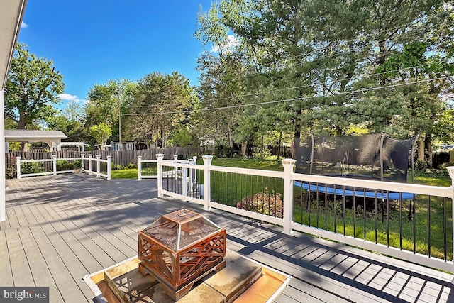 13407 Brookfield Dr, Chantilly, VA 20151 - wooden terrace featuring a trampoline and view of scattered trees
