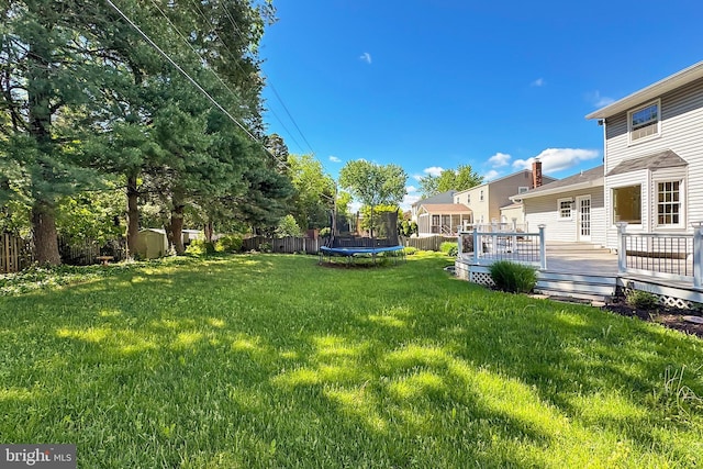13407 Brookfield Dr, Chantilly, VA 20151 - view of yard featuring a trampoline and a wooden deck