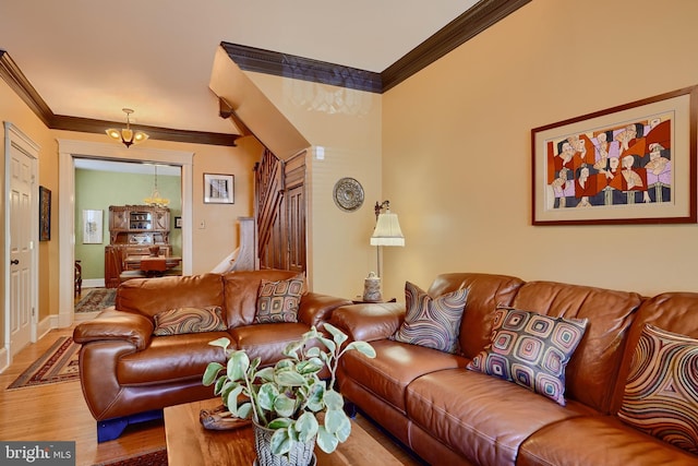 2636 N Calvert St N, Baltimore, MD 21218 - living room featuring ornamental molding, wood finished floors, and baseboards