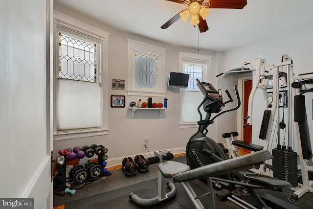 2636 N Calvert St N, Baltimore, MD 21218 - exercise area with ceiling fan and baseboards