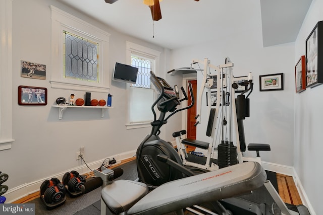 2636 N Calvert St N, Baltimore, MD 21218 - workout area with ceiling fan and baseboards
