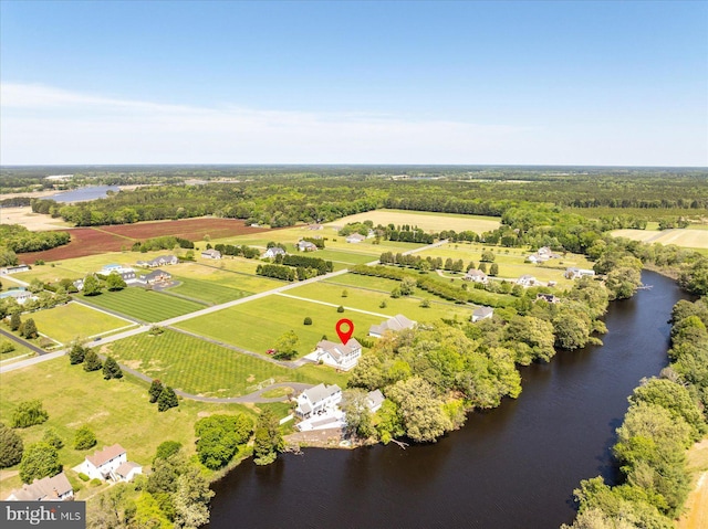 aerial view with a water view and a rural view