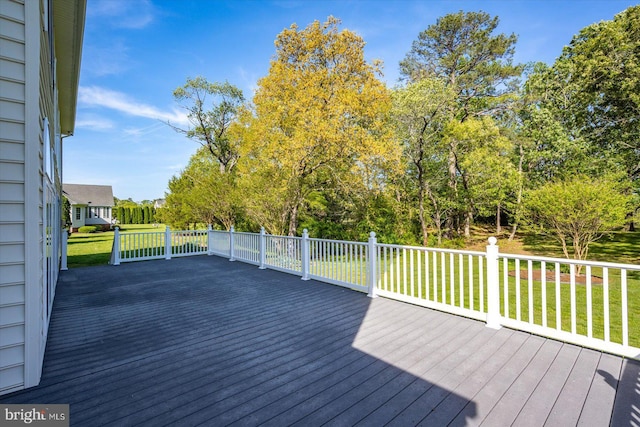 wooden deck with a lawn