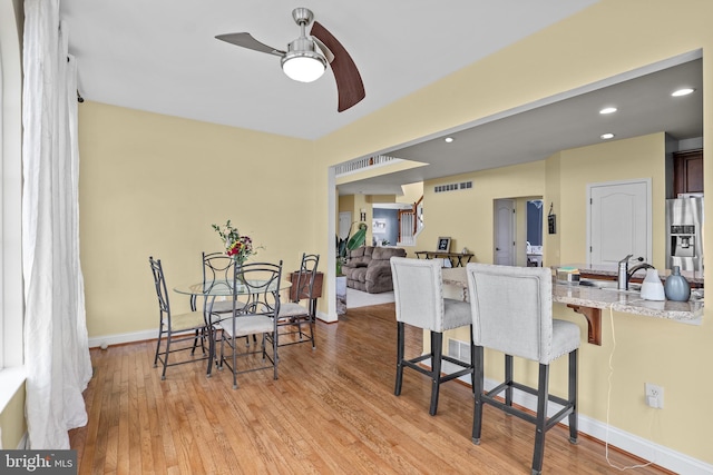 54 Durham Ln, Smyrna, DE 19977 - dining room with a ceiling fan, light wood-style floors, baseboards, and recessed lighting