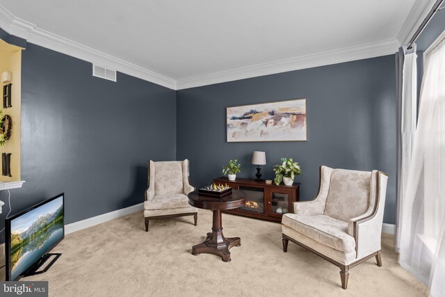 54 Durham Ln, Smyrna, DE 19977 - sitting room featuring ornamental molding, carpet flooring, and baseboards