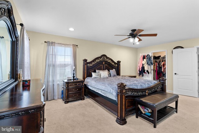 54 Durham Ln, Smyrna, DE 19977 - carpeted bedroom with a walk in closet, recessed lighting, a ceiling fan, and a closet