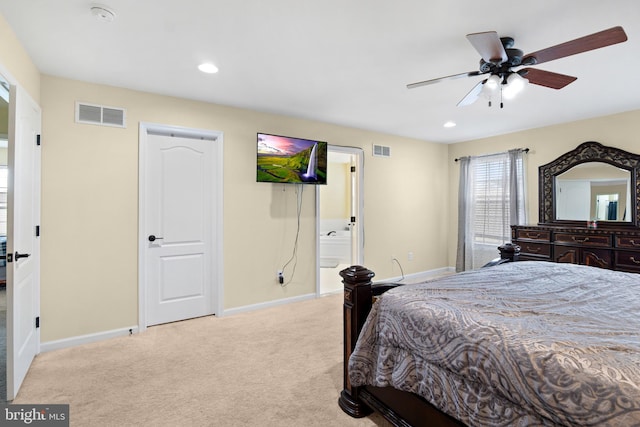 54 Durham Ln, Smyrna, DE 19977 - bedroom with carpet flooring, baseboards, recessed lighting, ensuite bath, and a ceiling fan