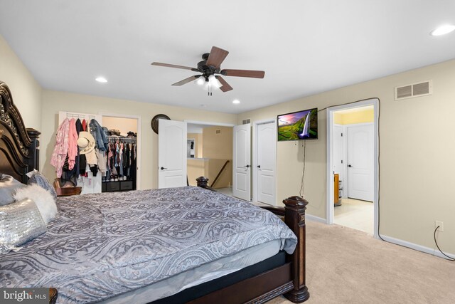 54 Durham Ln, Smyrna, DE 19977 - bedroom featuring light carpet, recessed lighting, baseboards, a ceiling fan, and a closet