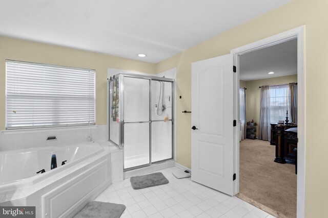 54 Durham Ln, Smyrna, DE 19977 - full bathroom featuring a stall shower, a garden tub, tile patterned floors, and recessed lighting