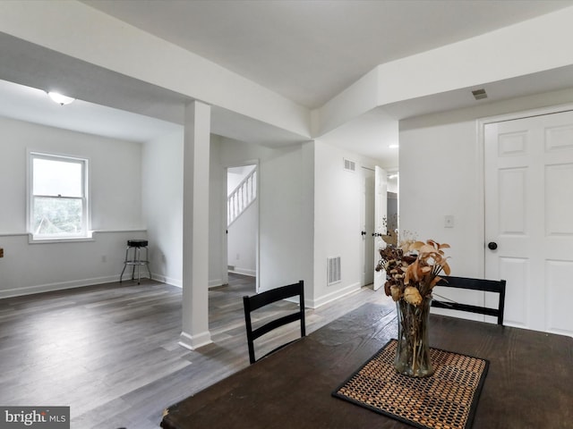 74 Red Maple Ln, Harpers Ferry, WV 25425 - dining space featuring visible vents, wood finished floors, and baseboards