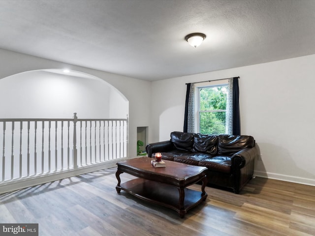 74 Red Maple Ln, Harpers Ferry, WV 25425 - living area featuring wood finished floors, baseboards, and arched walkways