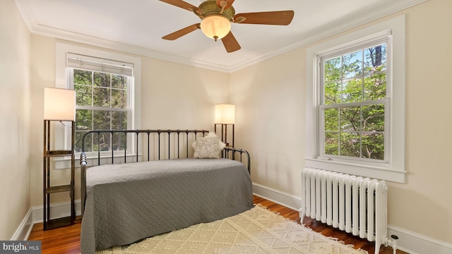 477 Linton Hill Rd, Newtown, PA 18940 - bedroom featuring baseboards, ornamental molding, wood finished floors, and radiator