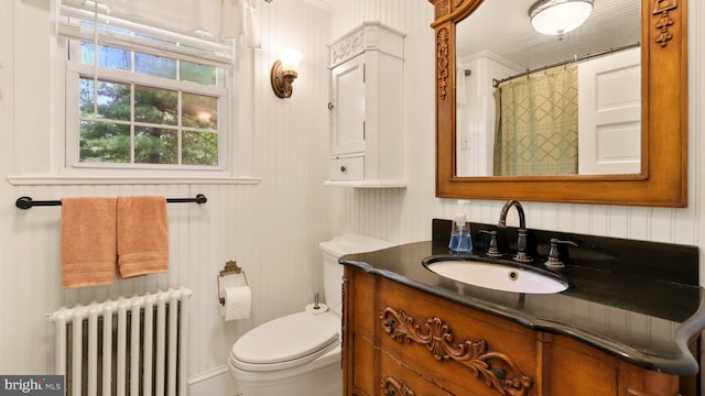 477 Linton Hill Rd, Newtown, PA 18940 - full bath with toilet, curtained shower, radiator, and vanity