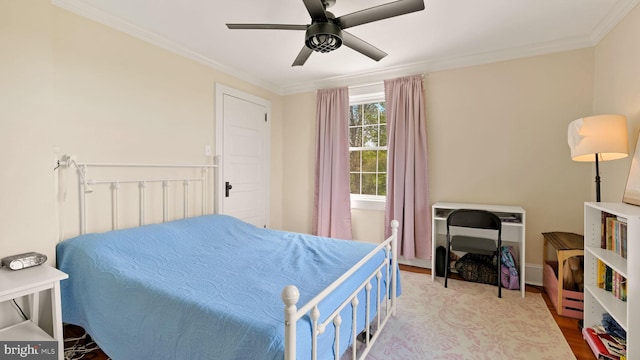 477 Linton Hill Rd, Newtown, PA 18940 - bedroom with crown molding, ceiling fan, and wood finished floors