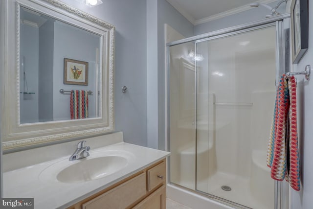 3201 Blue Heron Dr Unit 01, Rehoboth Beach, DE 19971 - full bath featuring a shower stall, ornamental molding, and vanity
