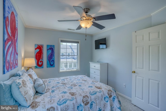 3201 Blue Heron Dr Unit 01, Rehoboth Beach, DE 19971 - carpeted bedroom featuring ornamental molding, baseboards, and a ceiling fan