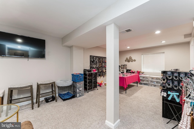 playroom with carpet and recessed lighting
