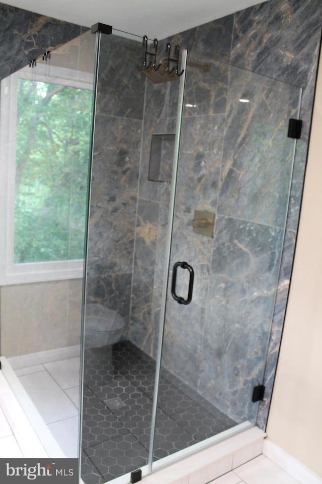 109 Hamlin Dr, Fredericksburg, VA 22405 - full bathroom featuring tile patterned flooring, a stall shower, plenty of natural light, and baseboards