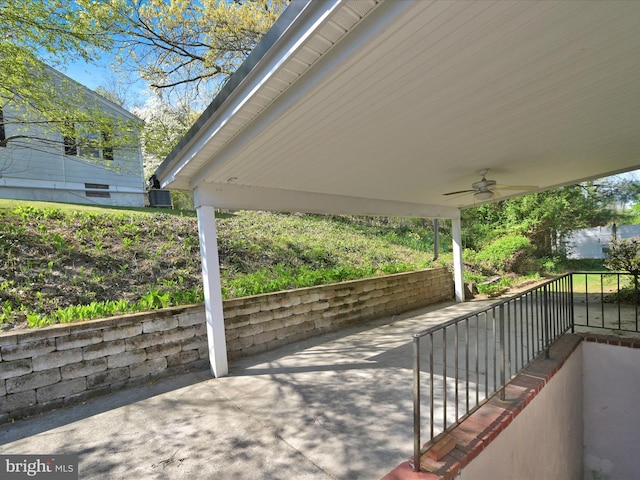 view of patio featuring a ceiling fan