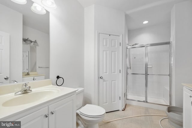 2907 Chinkapin Oak Ln Unit 245, Woodbridge, VA 22191 - bathroom with toilet, tile patterned floors, vanity, a stall shower, and recessed lighting
