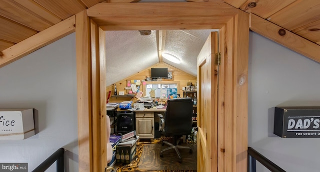 4547 Red Rock Rd, Benton, PA 17814 - home office featuring a textured ceiling and lofted ceiling