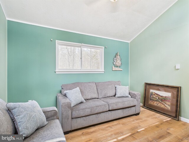 4105 Wilcox Ct, Pocono Lake, PA 18347 - living area with vaulted ceiling, a textured ceiling, and wood finished floors