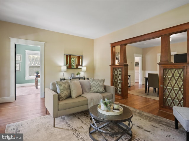 living area with wood finished floors