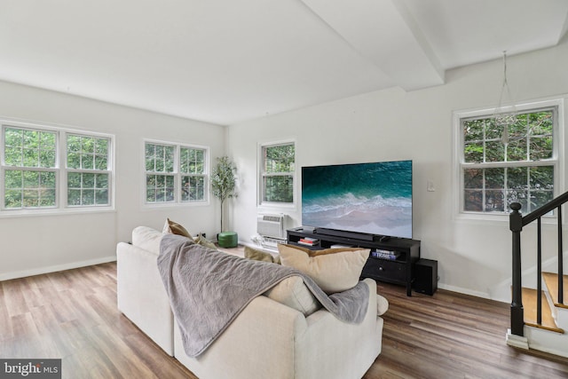 1240 Martha Custis Dr, Alexandria, VA 22302 - living room with wood finished floors, stairway, and healthy amount of natural light