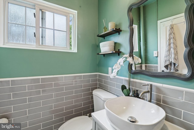 1240 Martha Custis Dr, Alexandria, VA 22302 - half bath with toilet, tile walls, a wainscoted wall, and vanity