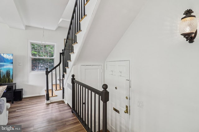 1240 Martha Custis Dr, Alexandria, VA 22302 - stairway with wood finished floors and baseboards