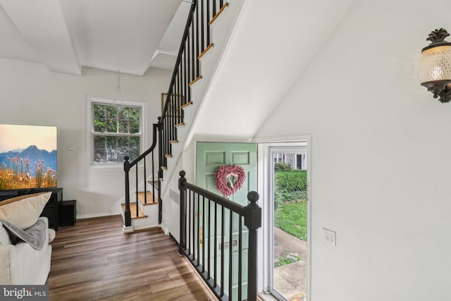 1240 Martha Custis Dr, Alexandria, VA 22302 - stairway featuring wood finished floors and baseboards