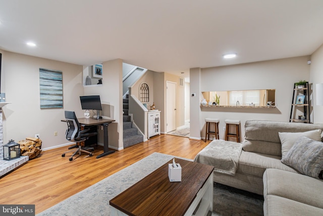 602 Lions Gate Ln, Odenton, MD 21113 - living area with stairway, recessed lighting, baseboards, and wood finished floors