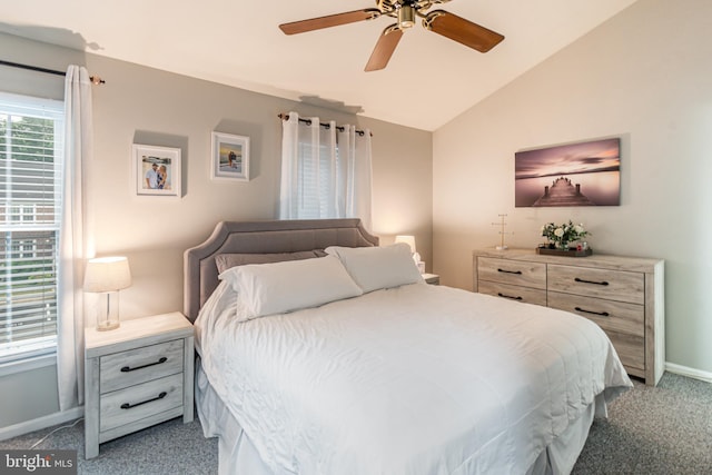 602 Lions Gate Ln, Odenton, MD 21113 - bedroom featuring light colored carpet, lofted ceiling, baseboards, and ceiling fan