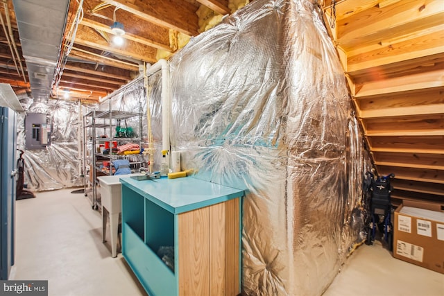 unfinished below grade area featuring electric panel