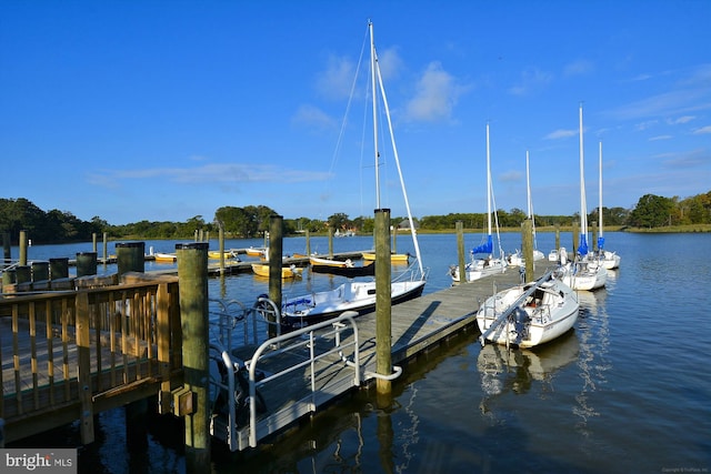 view of dock with a water view