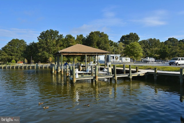 view of dock featuring a water view