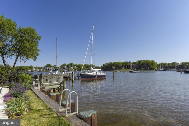 view of dock with a water view