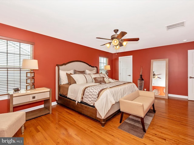 2004 Quandary Dr, Frederick, MD 21702 - bedroom with a ceiling fan, baseboards, visible vents, and light wood-style flooring