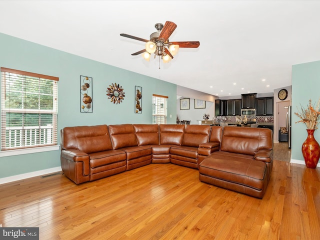 2004 Quandary Dr, Frederick, MD 21702 - living area featuring visible vents, light wood-style floors, baseboards, recessed lighting, and a ceiling fan