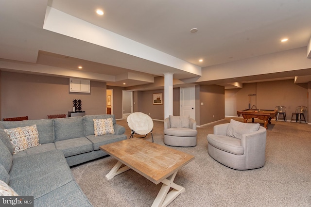 193 Greenbrier Dr, Mc Henry, MD 21541 - living room with baseboards, recessed lighting, a tray ceiling, billiards, and carpet